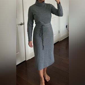 Elegant Gray Turtleneck Midi Dress
